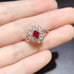 Dainty Ruby Cluster Cocktail Ring 3x4mm, Natural Ruby Ring Sterling Silver