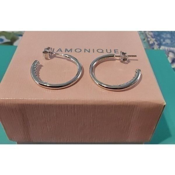 BNIB~DIAMONIQUE 1/3 Ct. Sterling Silver Inside Out Hoop Earrings