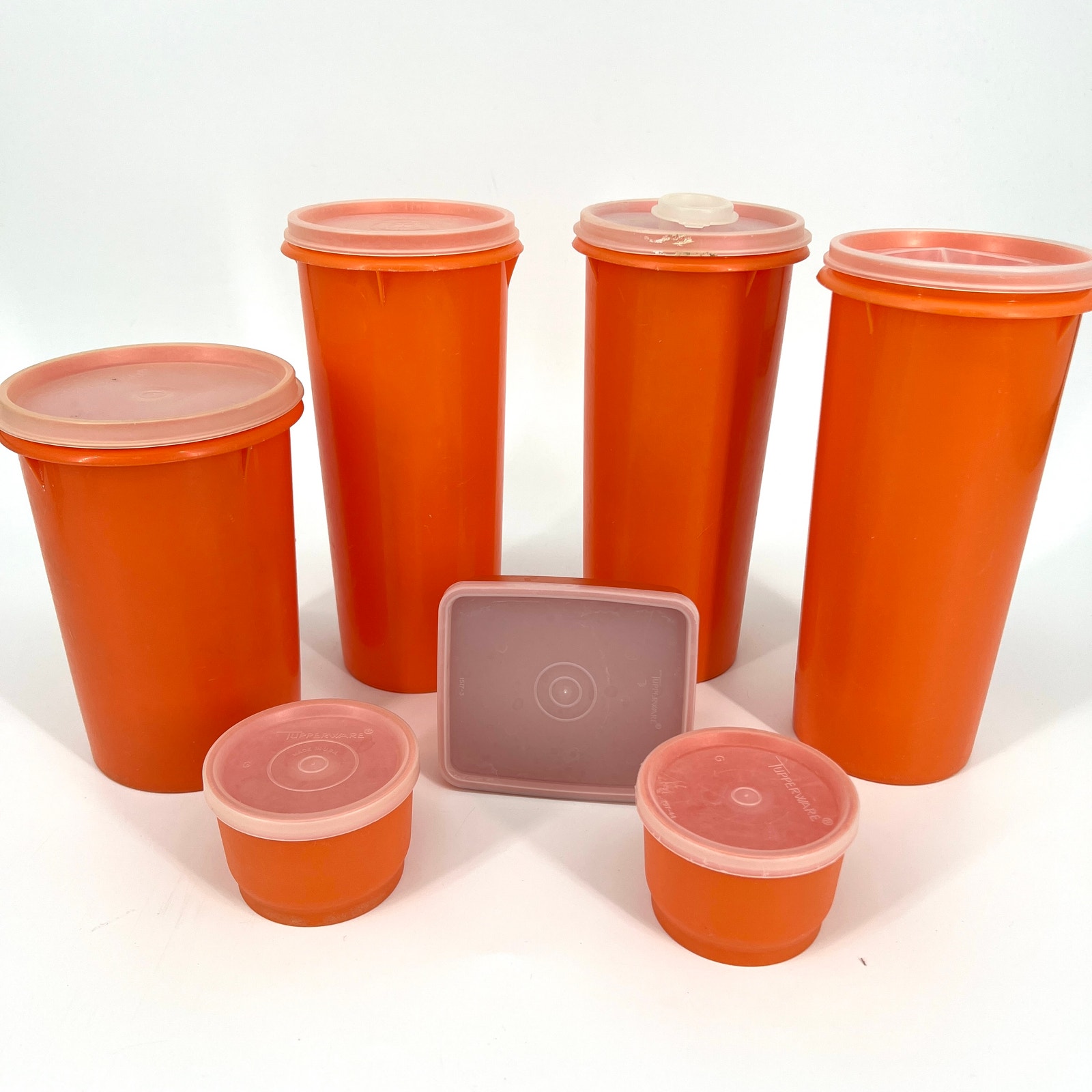 Vintage Tupperware Orange Storage Containers with Lids Lot of 14 Pieces