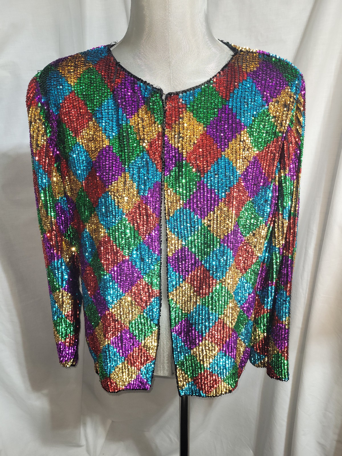 VINTAGE JEAN FOR JOSEPH LE BON PARIS-HONG KONG-NEW YORK SILK SEQUIN JACKET, LG