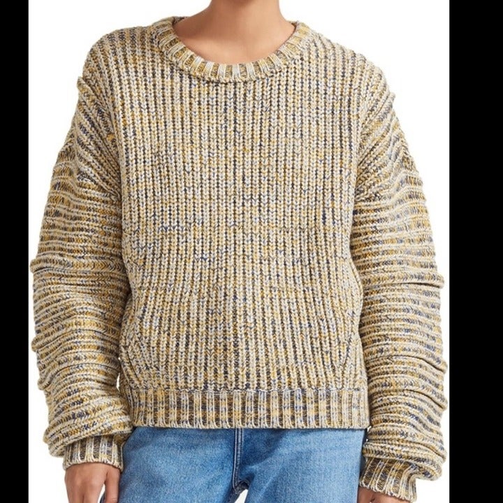 Maje Maous Yellow Multi Marled Crewneck Chunky Ribbed Knit Wool Oversized Sweate