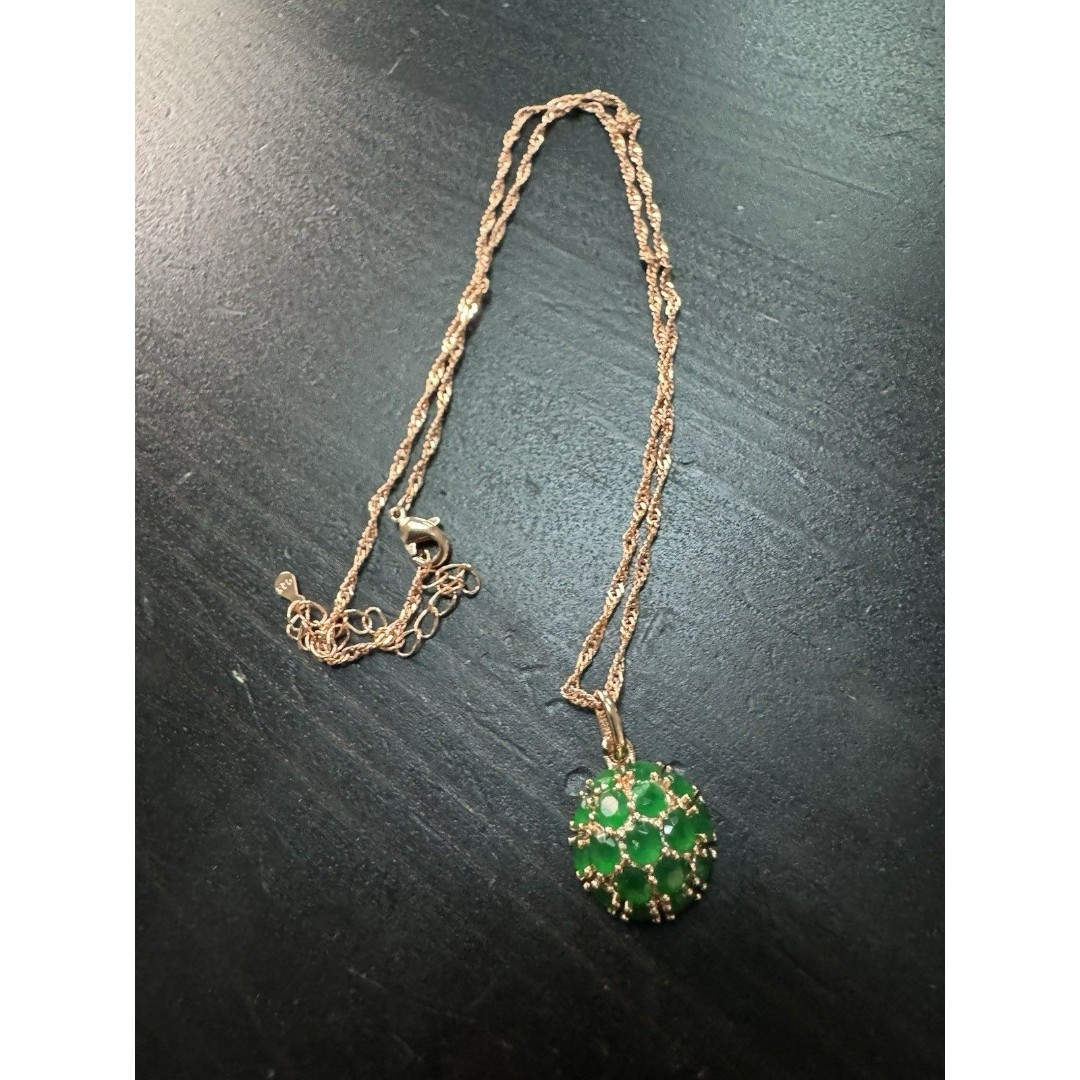 585 14K RG Stamped Cluster Green Emerald Gemstone Pendant 19” Necklace Chain