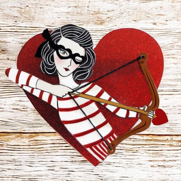 Cupid Girl Laliblue Brooch Red white stripe top glasses bow & arrow