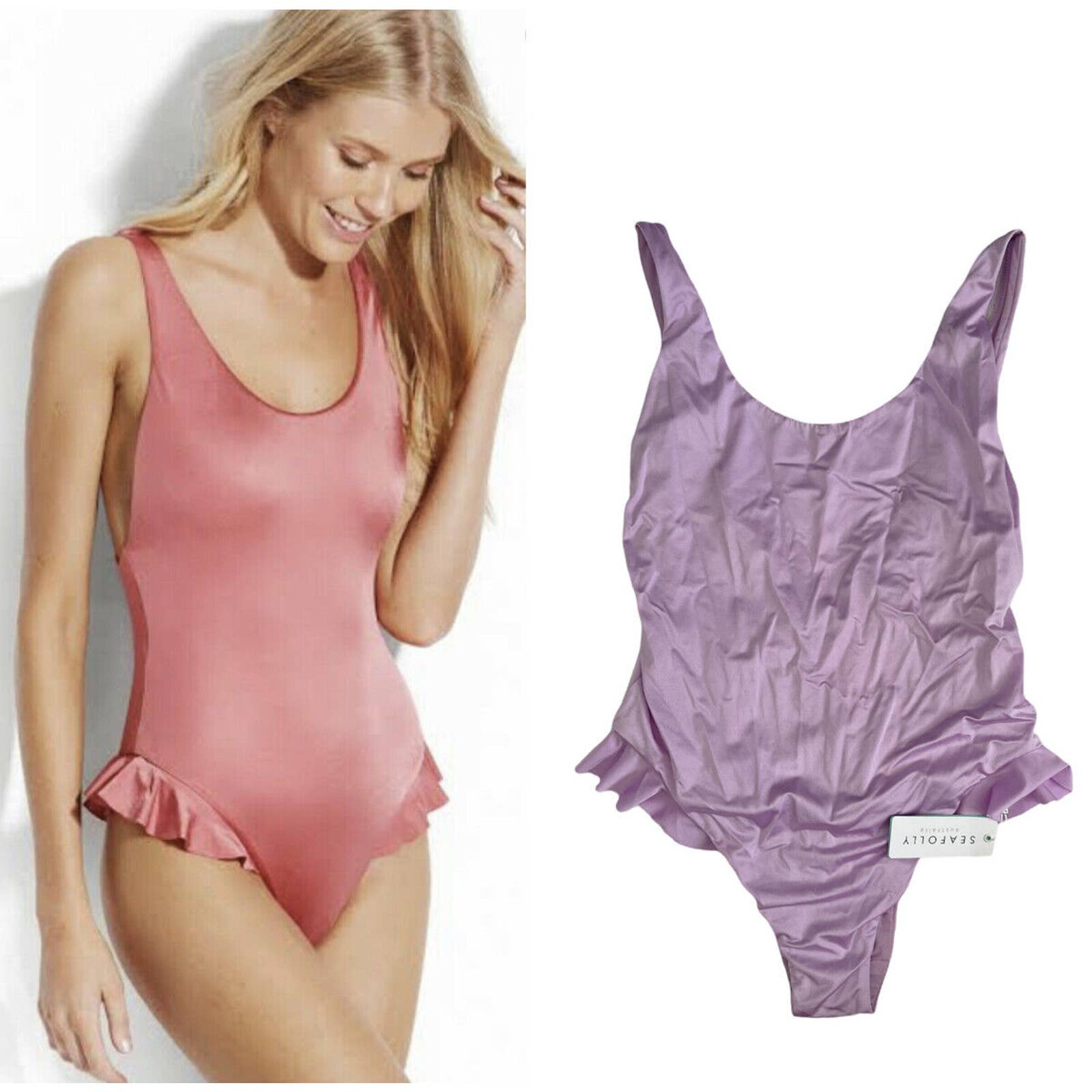 Seafolly Shine On Retro Tank One Piece Maillot Swim Lilac Size 12