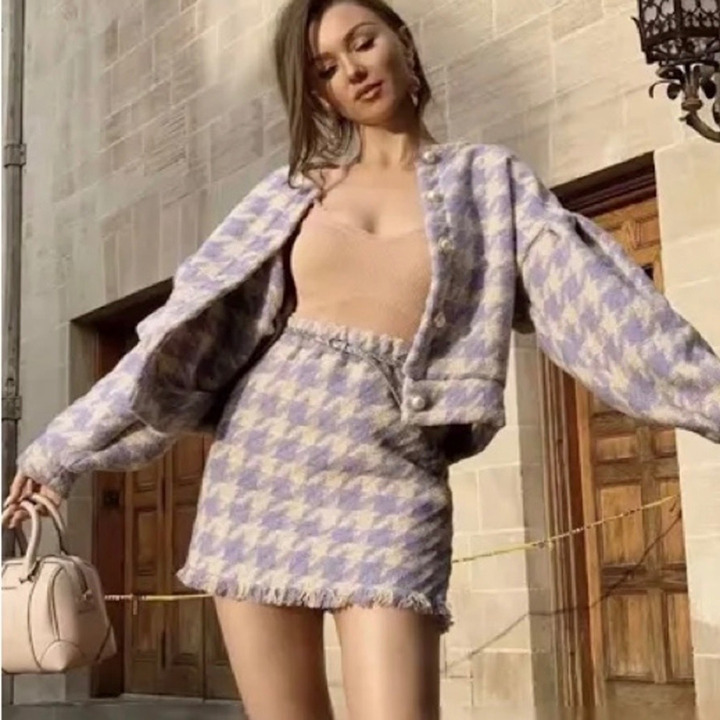 NEW Storets Lori Houndstooth 2 Piece Set Size Small Lavender NWT Skirt Jacket