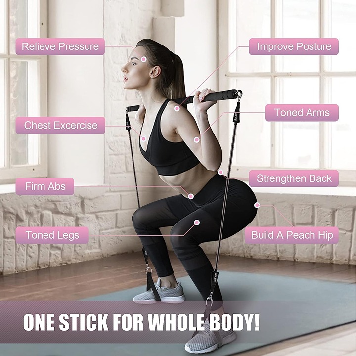 Pilates Bar Kit with Resistance Bands, Exercise Fitness Equipment for NEW