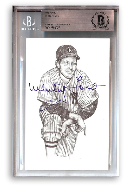 Whitey Ford Signed Autographed Postcard New York Yankees BAS Slabbed 927