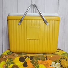 Vintage Yellow Plastic Cooler with Aluminum Handles by Poloron