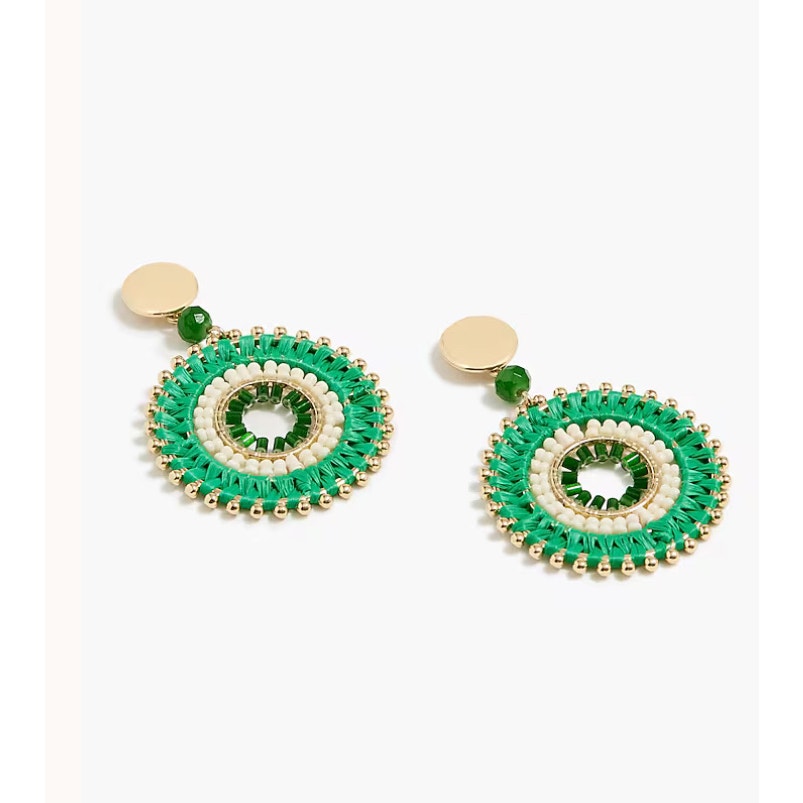 NWT J.Crew Beaded Circle Statement Earrings Green Gold