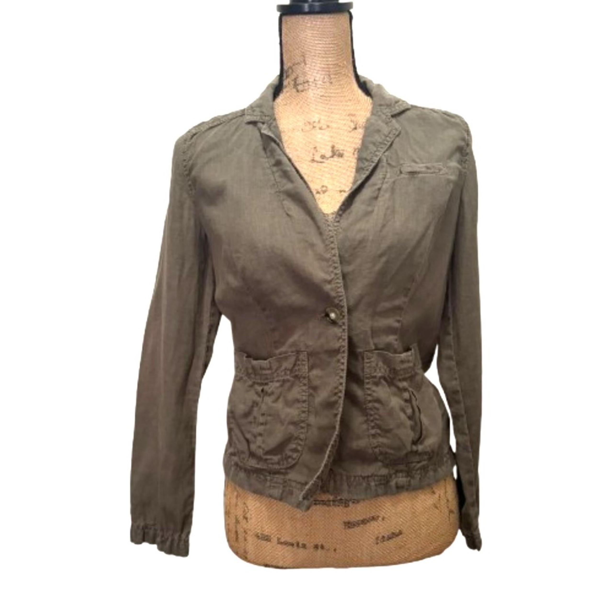 Caslon 100% Linen Army Jacket Olive Green Fatigues Utility Size XS Petite