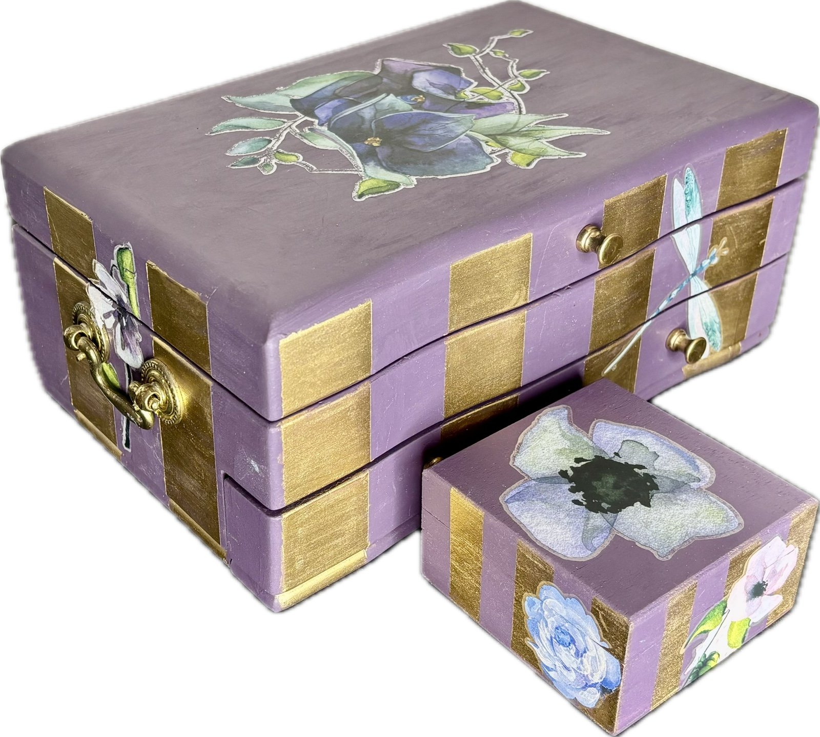 Painted Vintage Jewelry Boxcwith Bonus trinket Box
