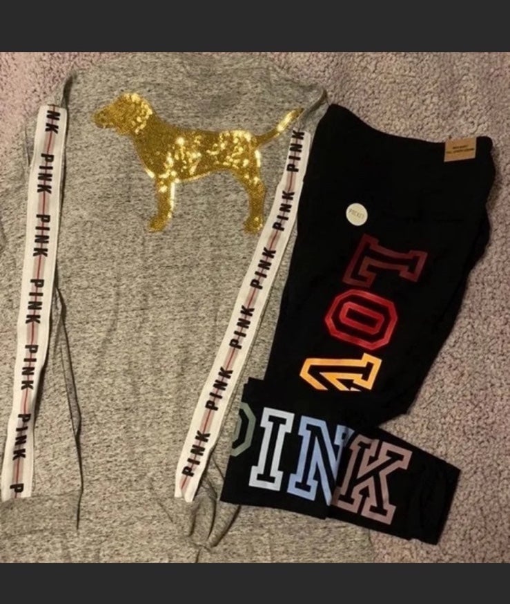 VS pink campus bling tee and leggings Outfit set medium New