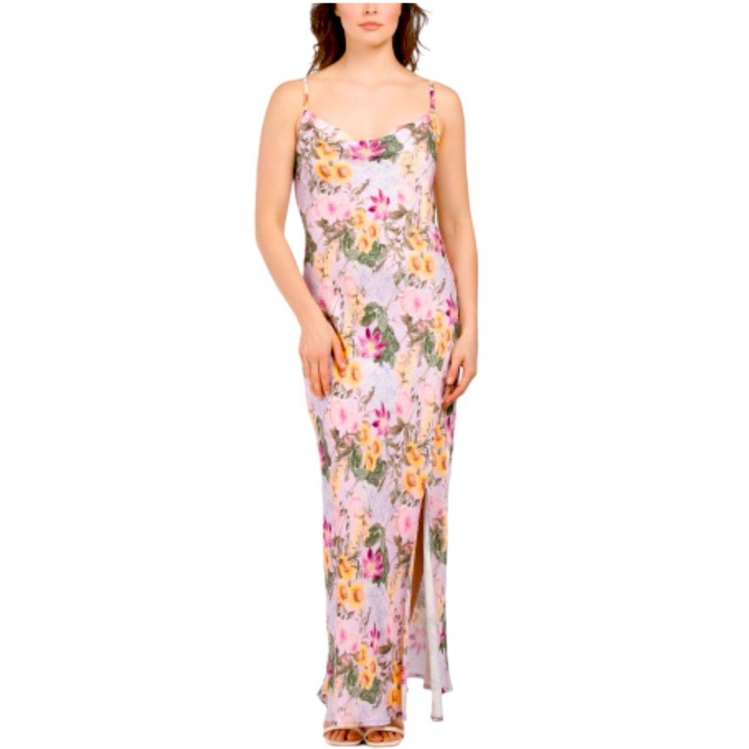 NWT Saiph Floral Satin Maxi Slip Dress. Made In Italy. Size XL