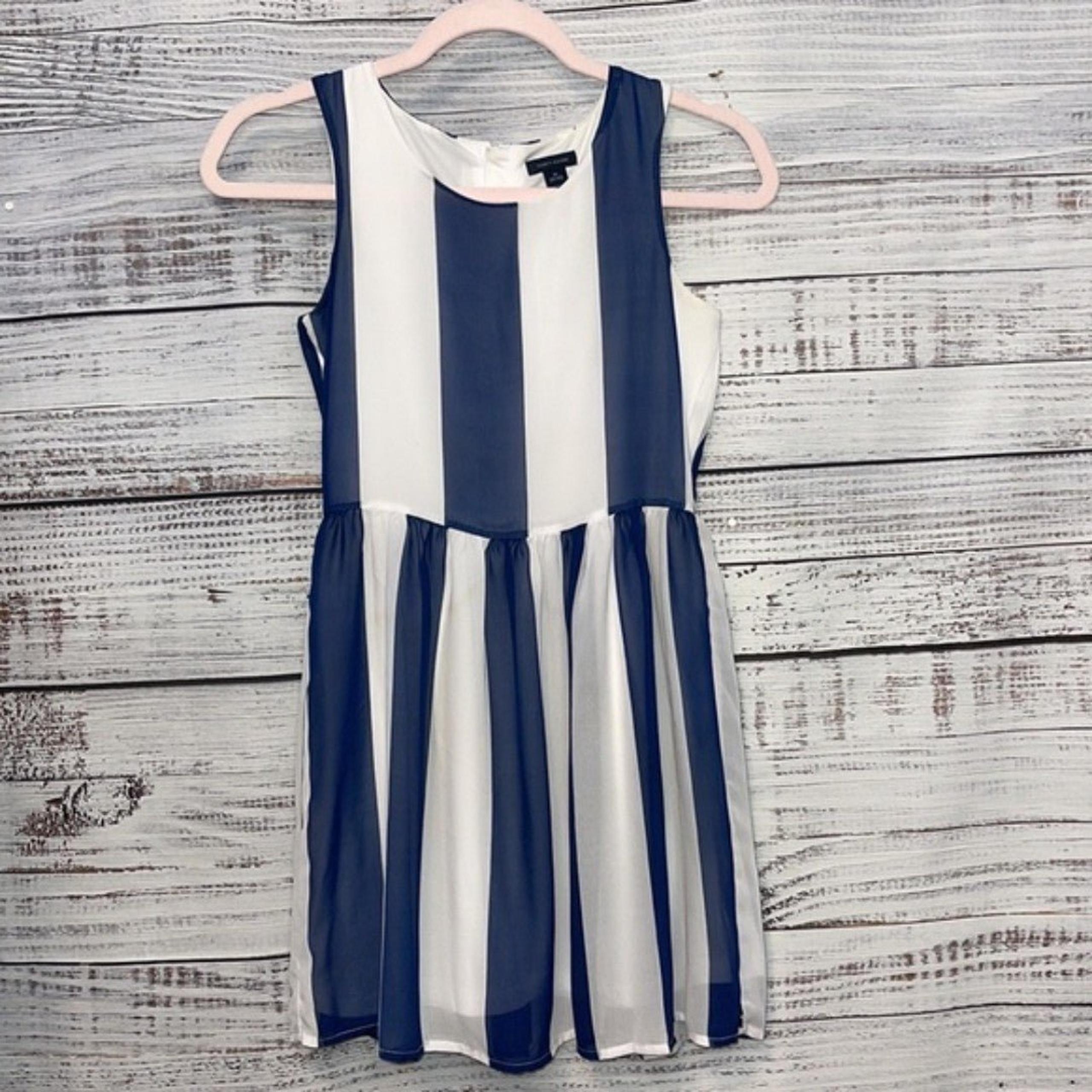 Navy Blue and White Striped Dress | Girls Medium 8-10