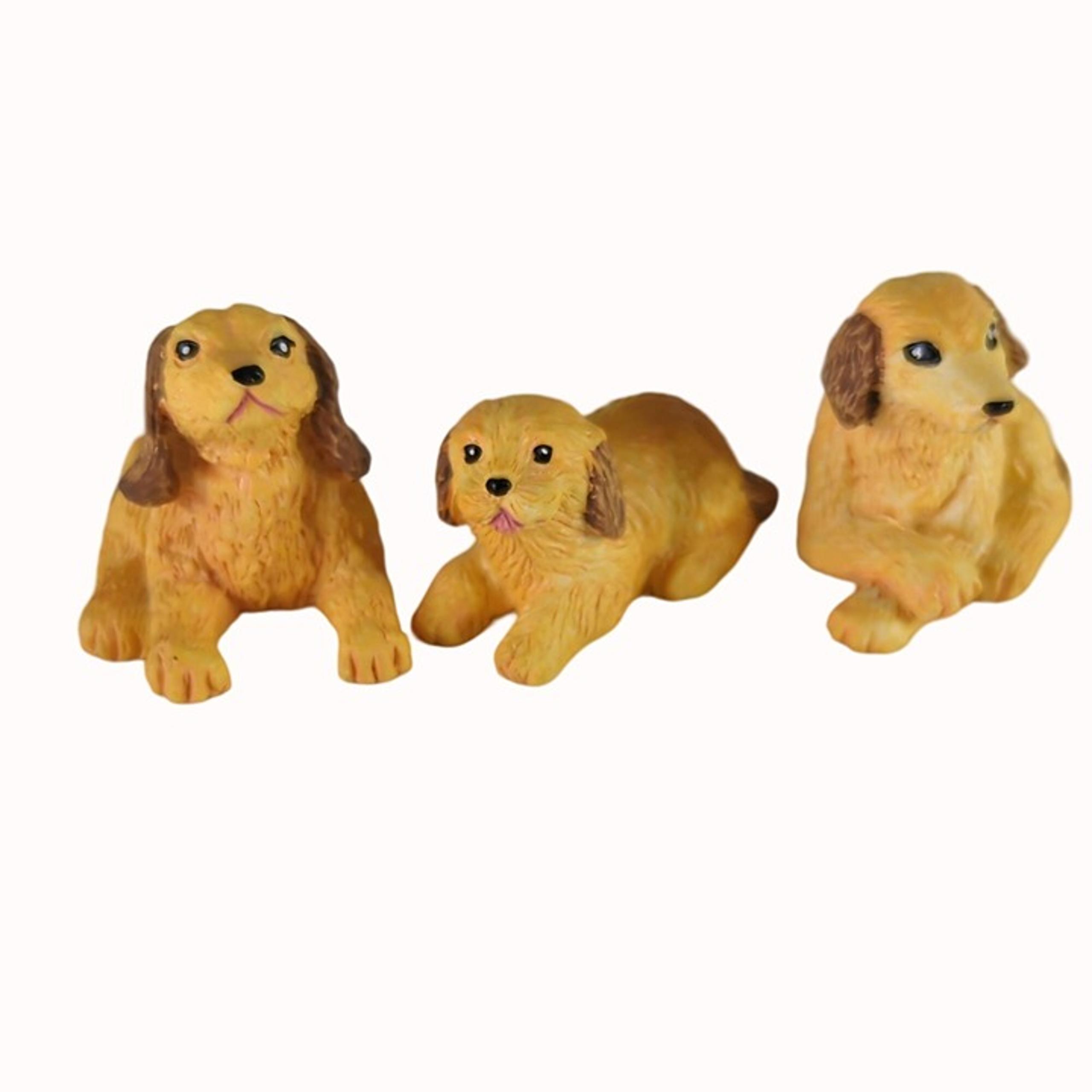 Vintage Cocker Spaniel Puppy Dog Resin Miniature Figurines Set of 3