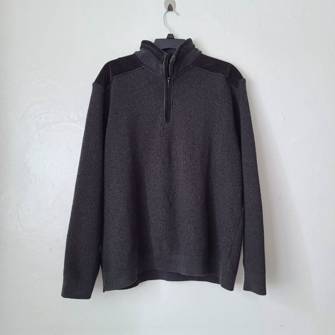 Amerigo Vespucci Italy Pure Wool Leather Trimmed Quarter Zip Sweater XL