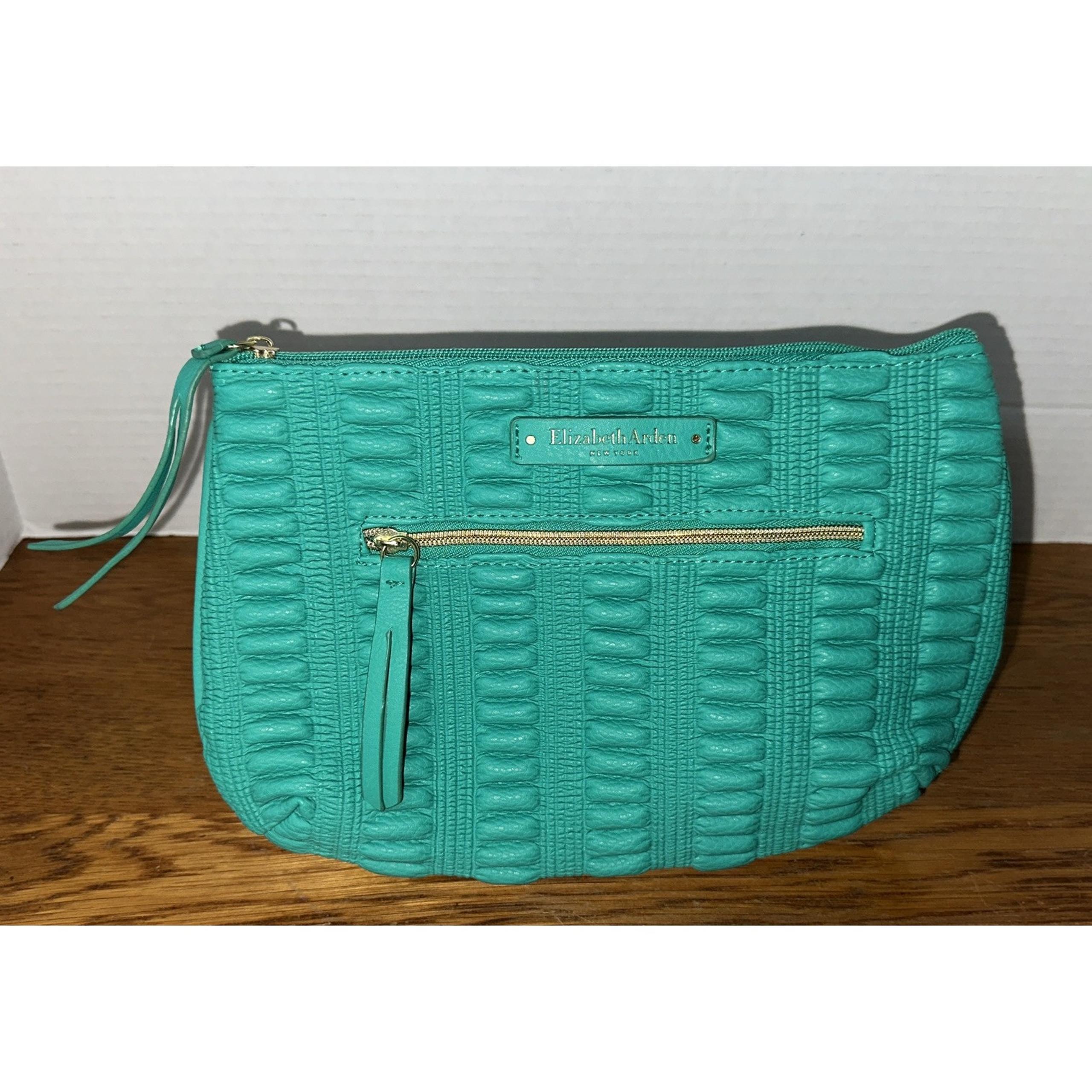 ELIZABETH ARDEN New York Green Clutch Medium Cosmetic Bag Pouch Exterior Pocket
