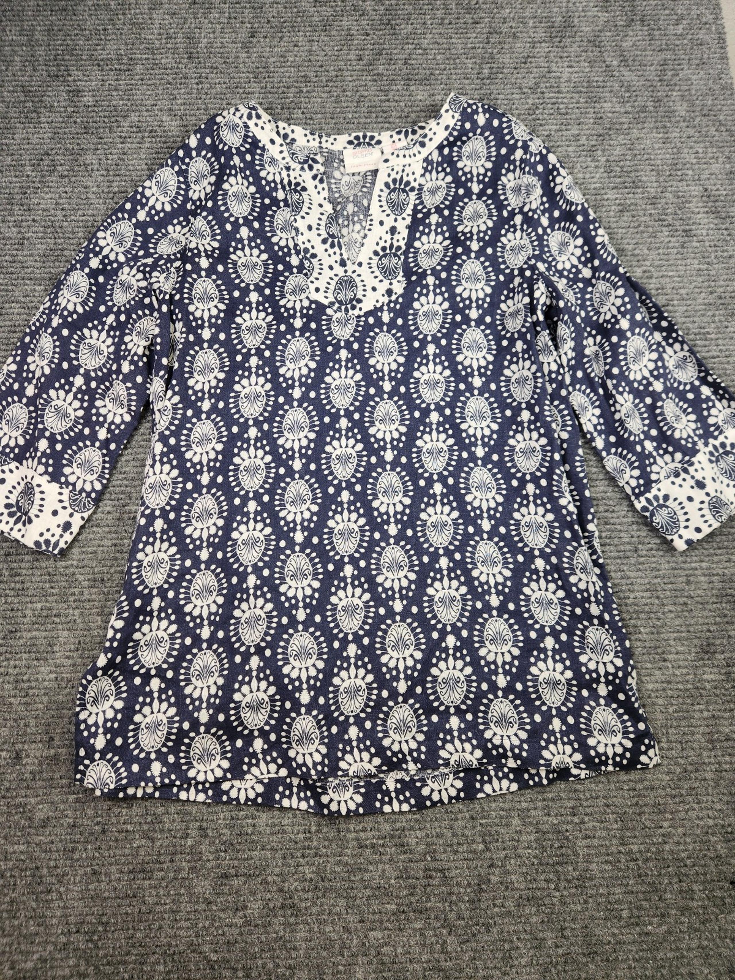 Sigrid Olsen Top Womens Small Blue White 100% Linen Pop Over Coastal Tunic