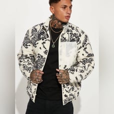 Men’s Fashion Nova Going Up Paisley Printed Fleece Jacket - Cream/combo XL