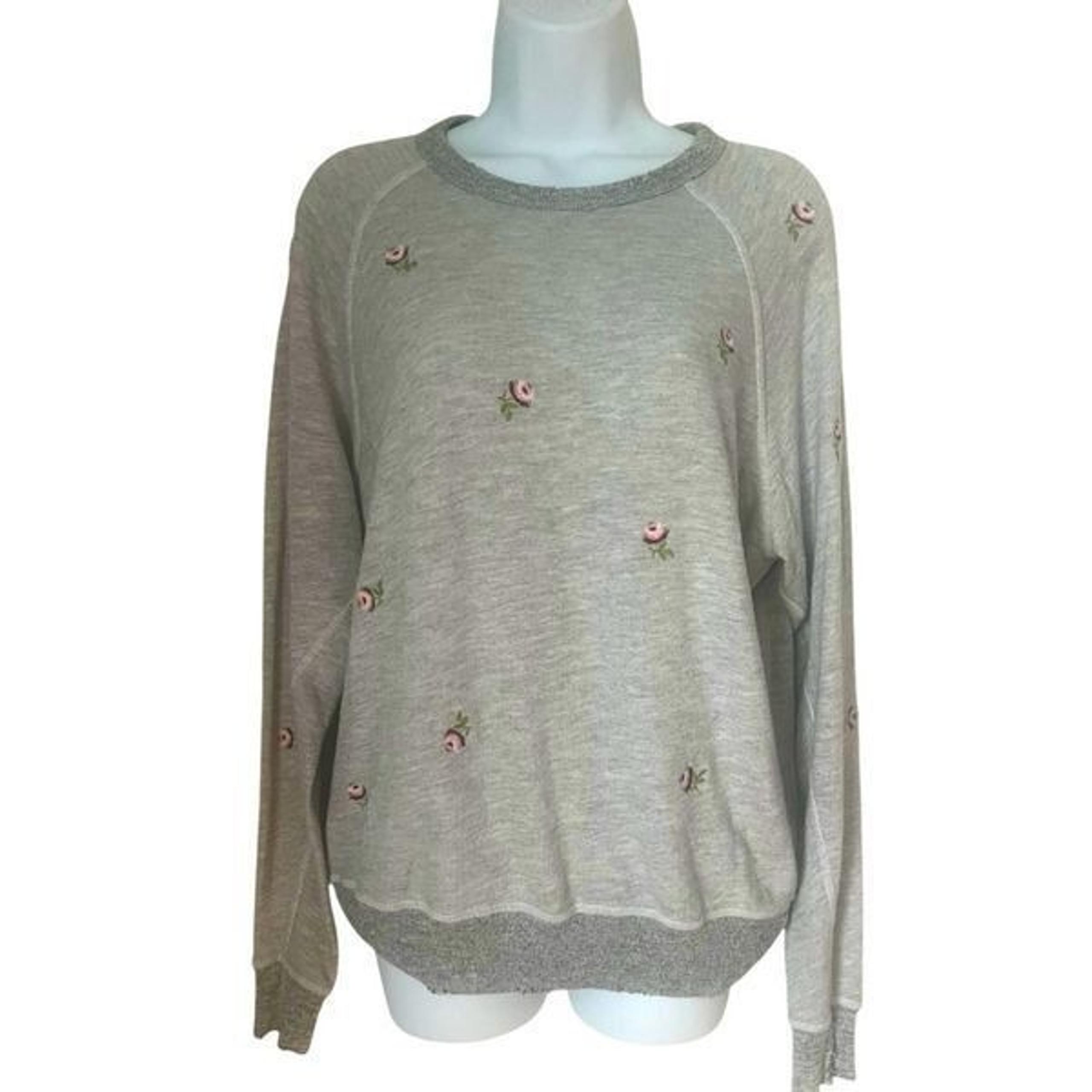 THE GREAT Gray Floral Women’s Crewneck Sweatshirt Sweater Size 0 (Extra Small)