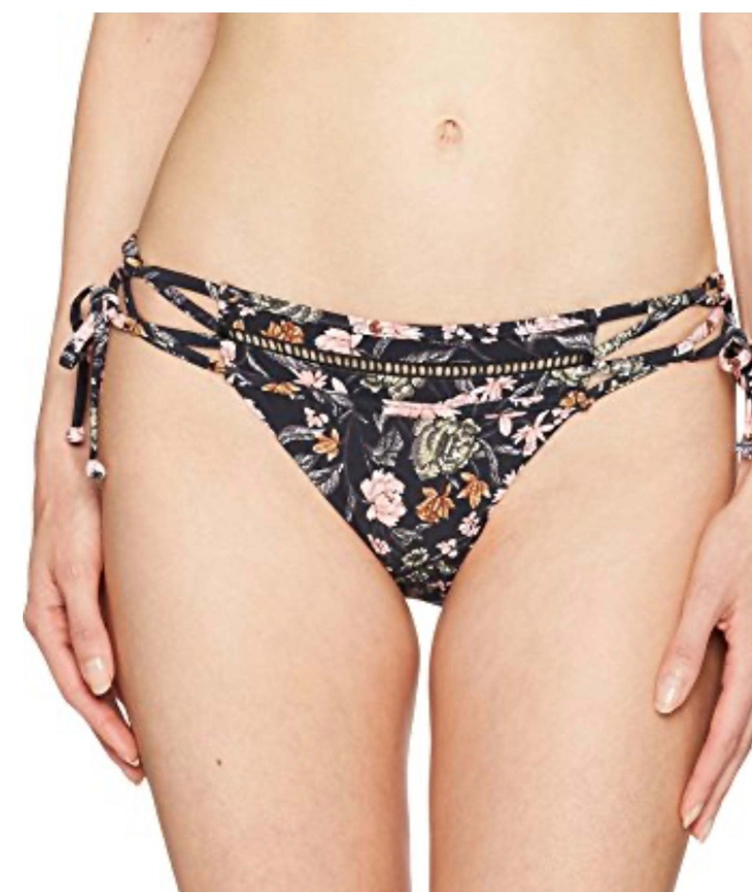O'NEILL Women Colleen Lace up Side Bikini Bottom Swimsuit in Black floral size S