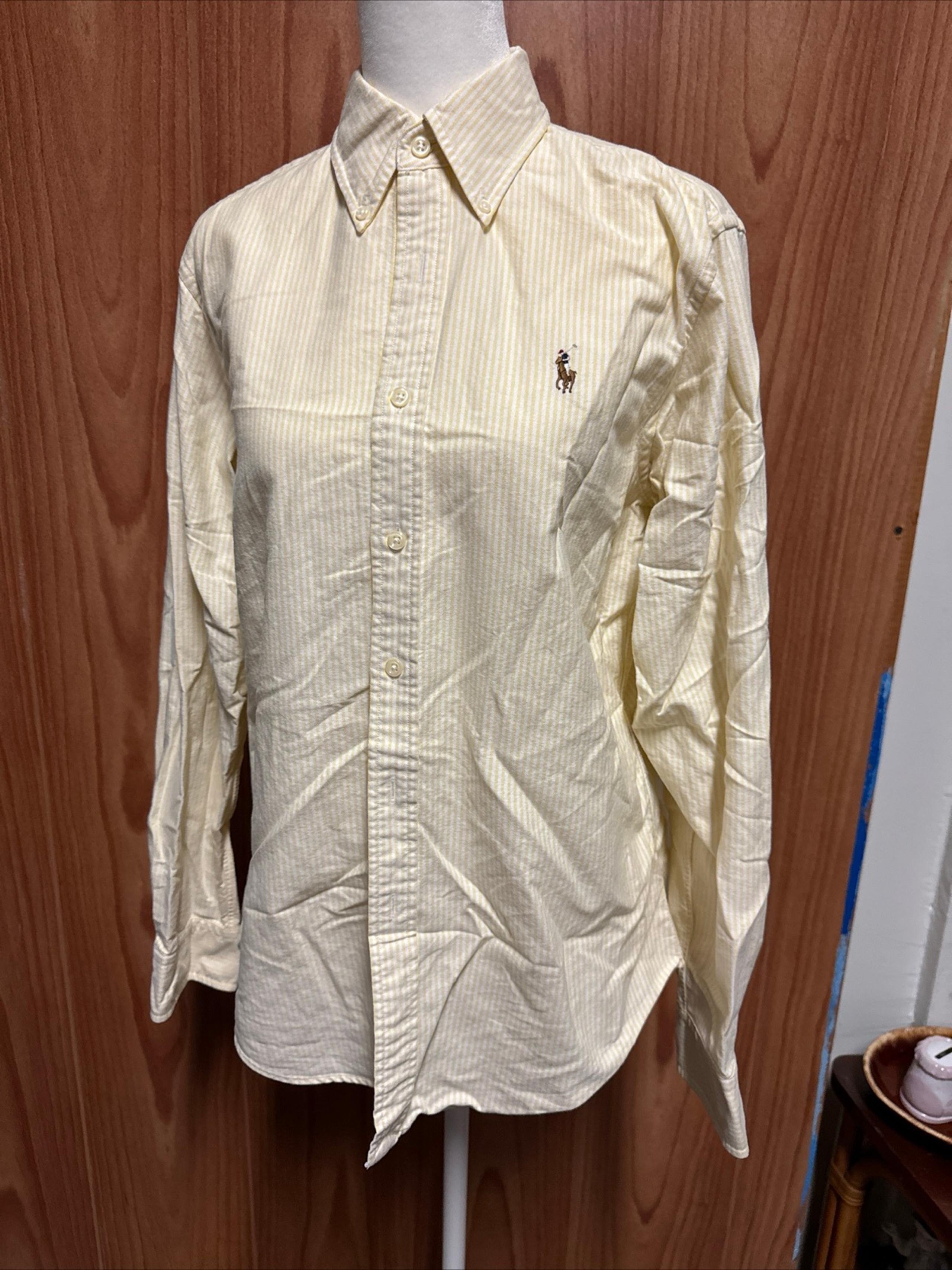 Ralph Lauren Yellow White Stripe Long Sleeve Button Up Shirt Women's 10