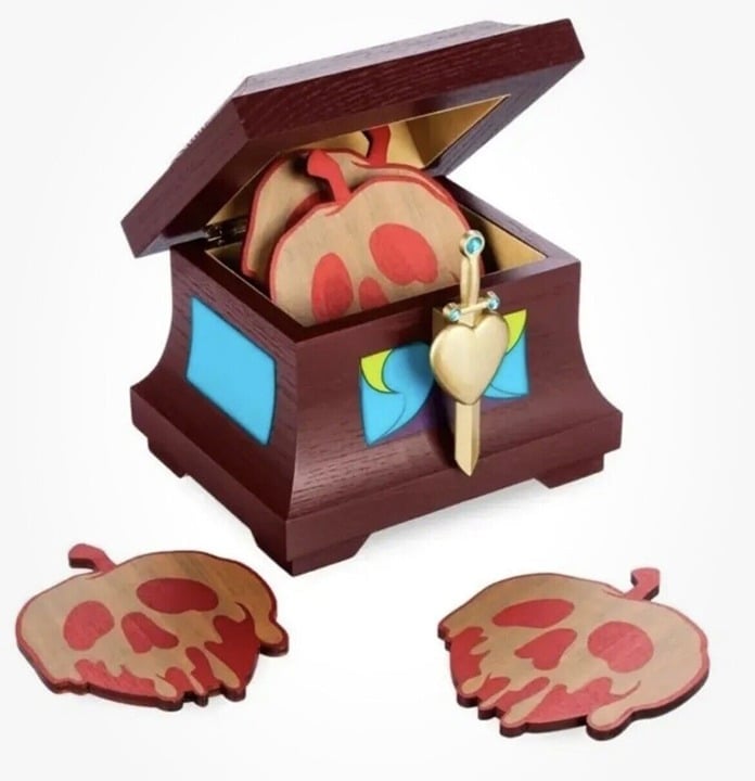 2022 Disney Parks Snow White Heart Box 4 Piece Poison Apple Coaster Set