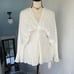 Commense NWT Women’s Pleated Long Flutter Sleeve Off White V Neck Blouse Medium