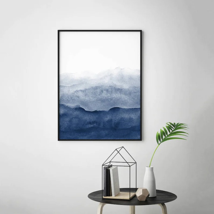 watercolor print, indigo wall art, watercolor printable, abstract painting