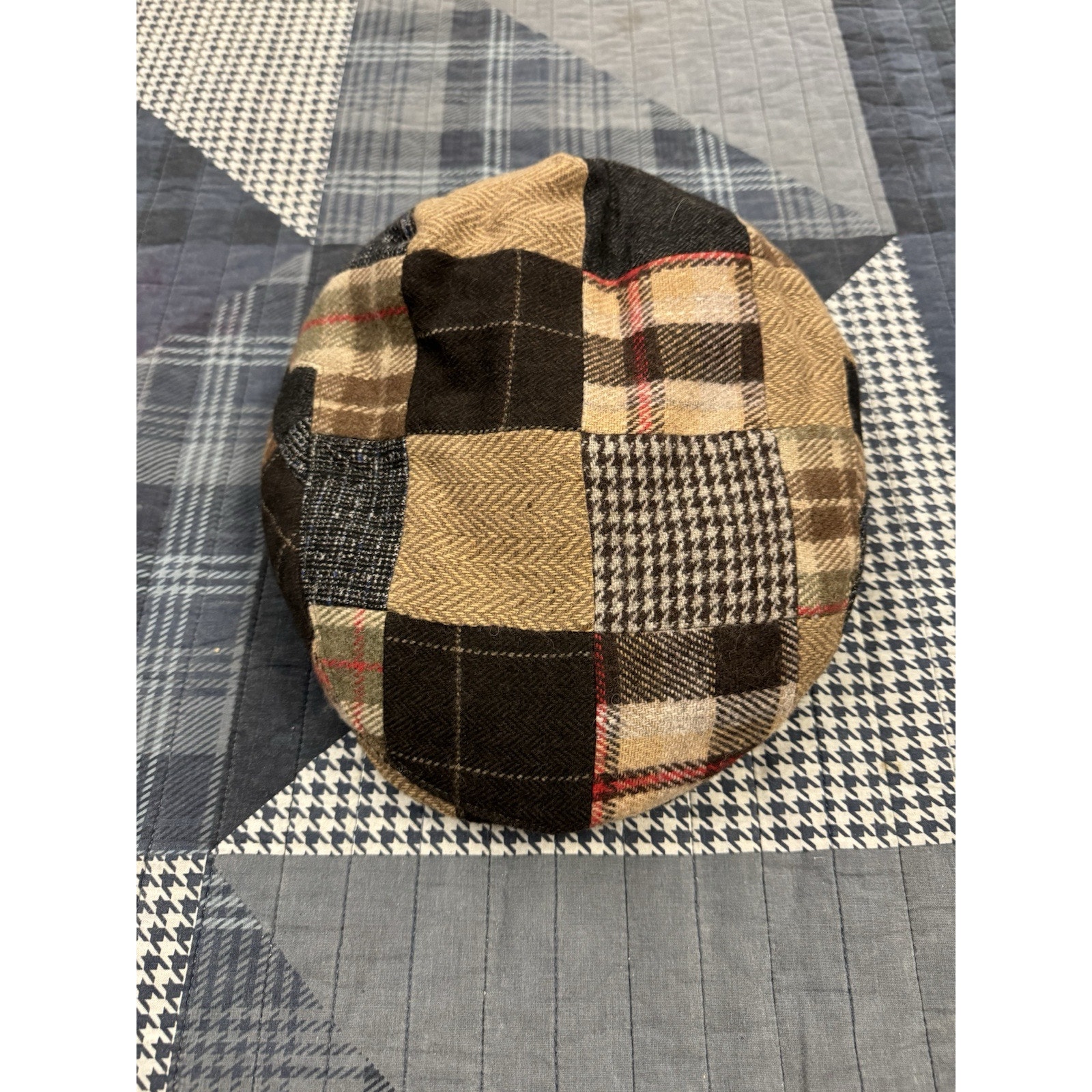 Vintage 80s J.Crew Hat Yankee Brown Wool Tweed PATCHWORK NEW YORK Men’s M