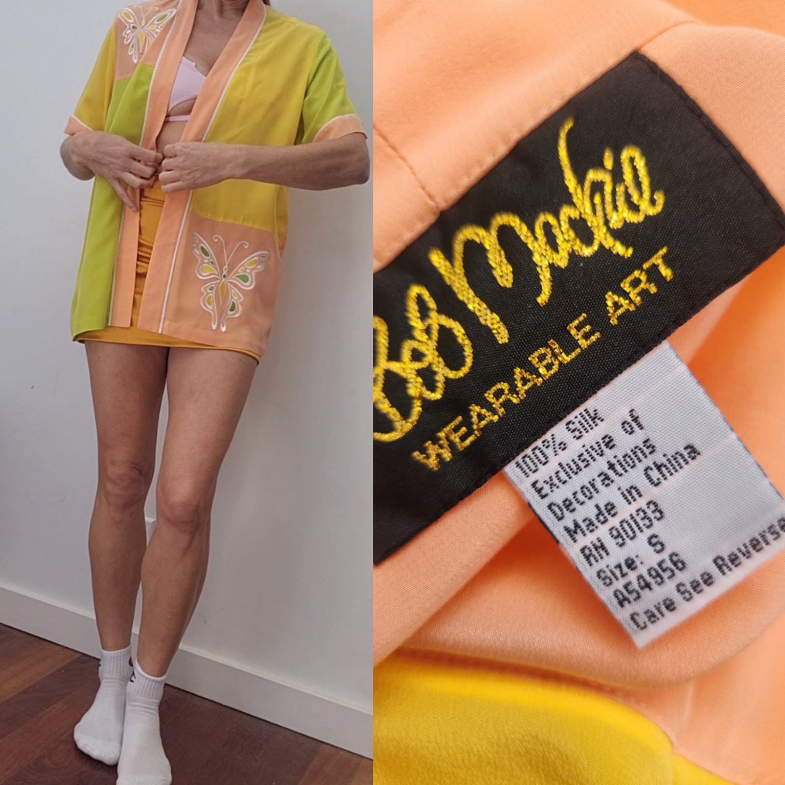 Bob Mackie Zendaya favorite peach lime butterfly silk top s