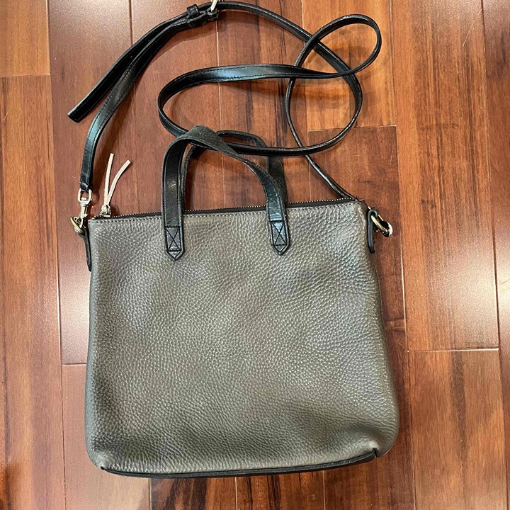 Madewell Pebble Brown Black Leather Crossbody Handbag Double Handle Bag Purse