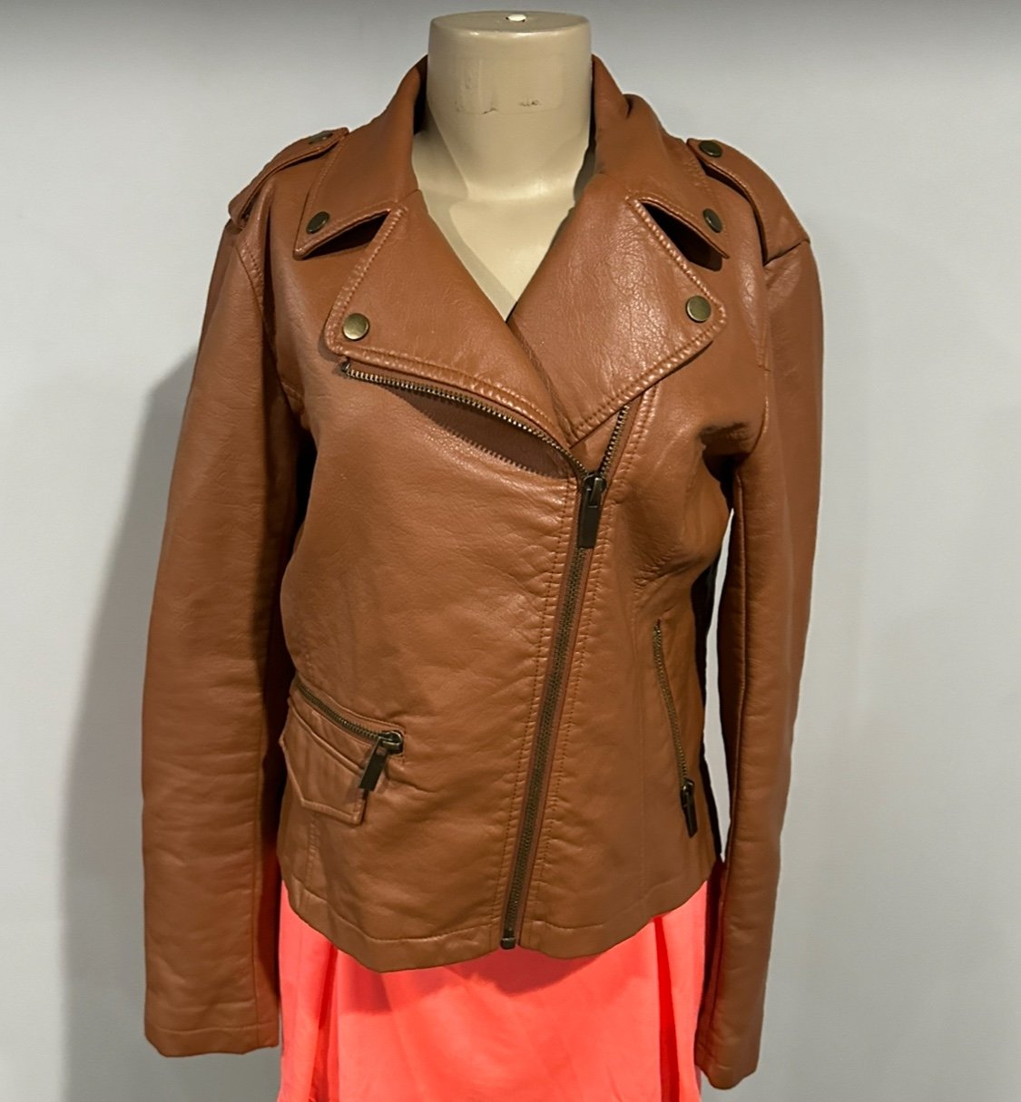Jacket Size medium Women Brown faux leather Full Zip