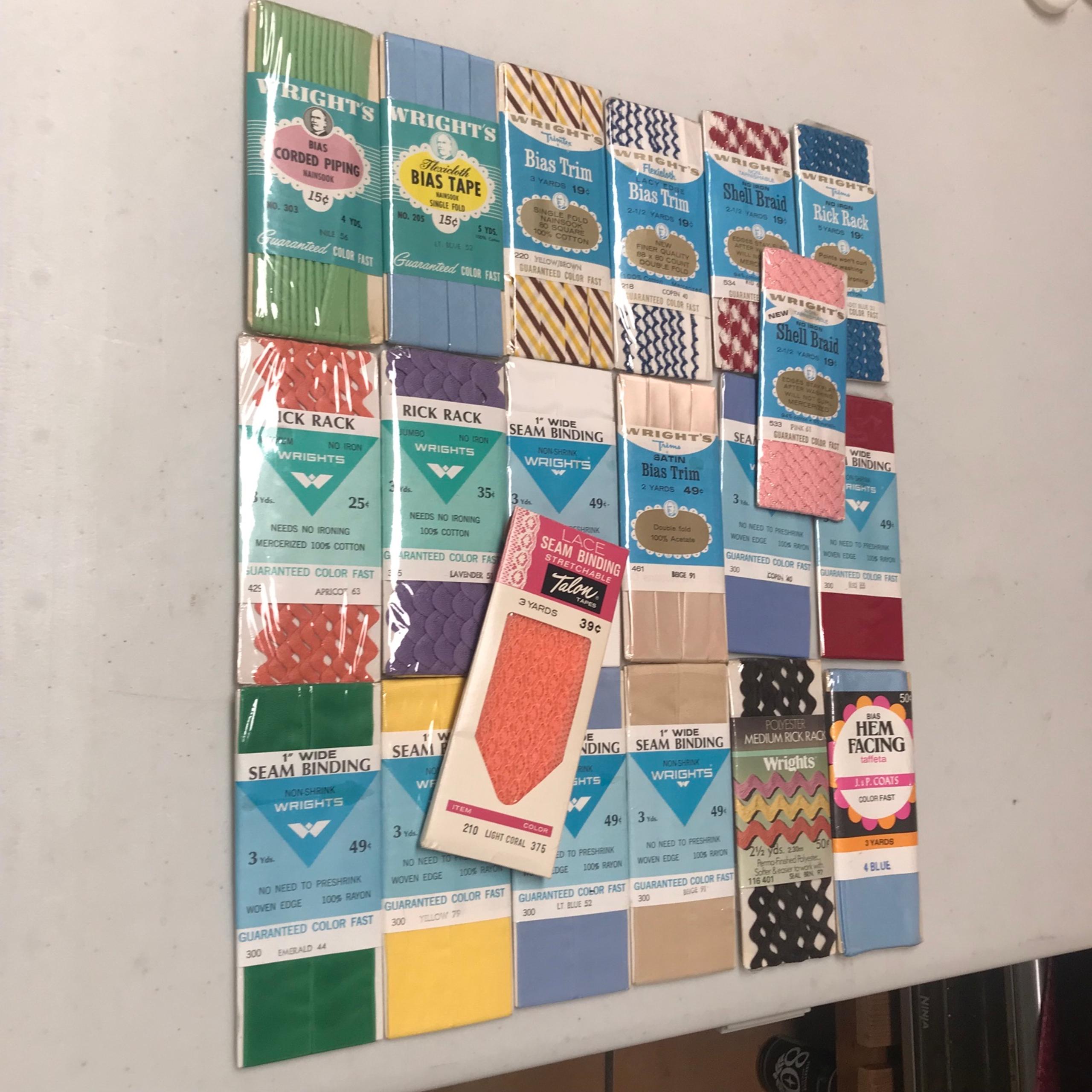 Vintage bias tape assortment for sewing, 20 unopened assorted trimmings