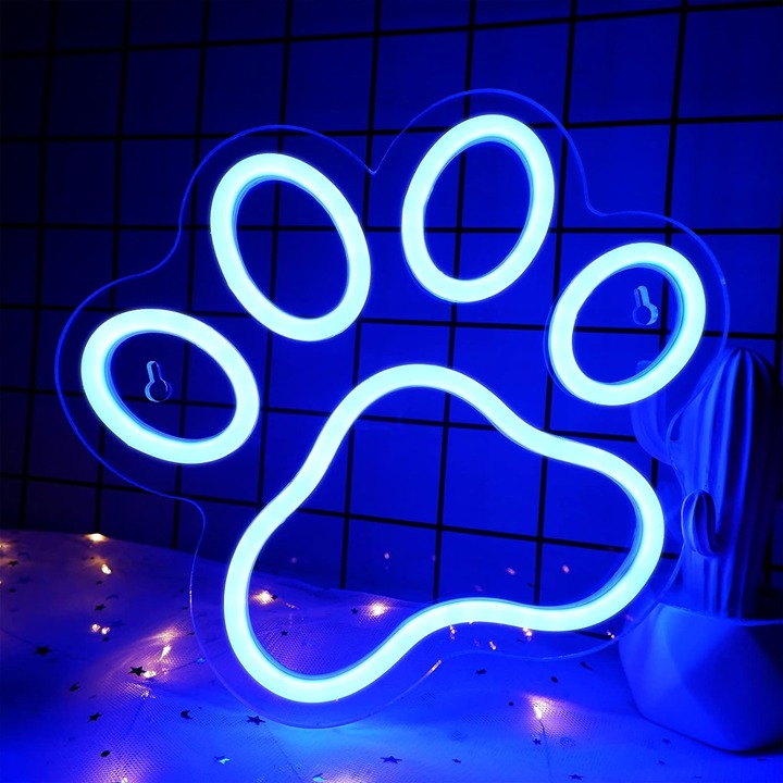 Dog Paw Print Neon Sign - Dimmer Blue Led Neon Signs for Wall Decor 9.8 X8.6Inch