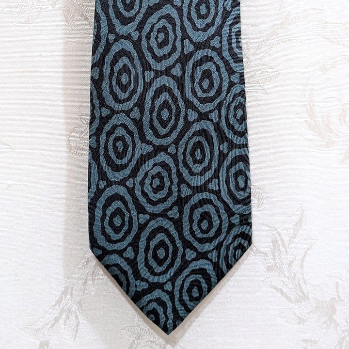 Armani Vintage Silk Jacquard Foulard Tie Teal Geometric Circles Designer 3.5