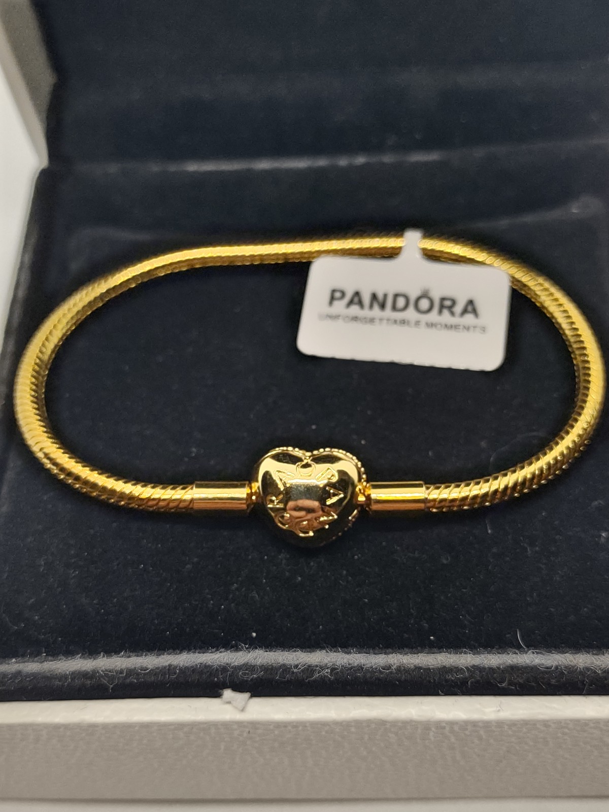 Pandora Moments 14k Golden Plated heart claps snake chain Bracelet size 7.5 in