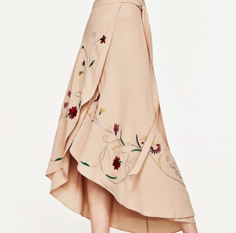 NWT Zara Floral Embroidered Maxi Wrap Skirt