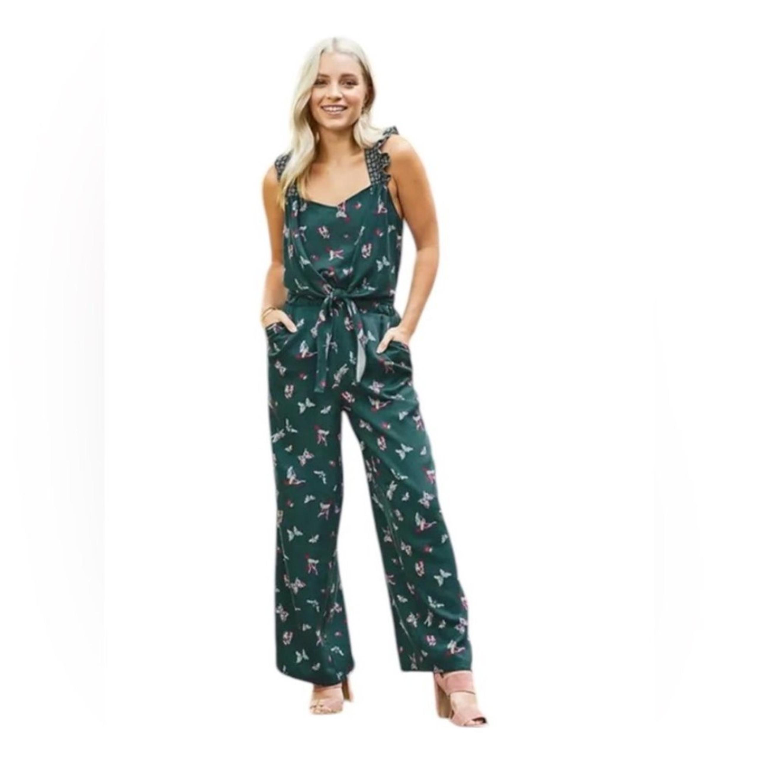 Matilda Jane Evergreen Dream Ruffle Jumpsuit Floral Butterfly Womens Small NWT