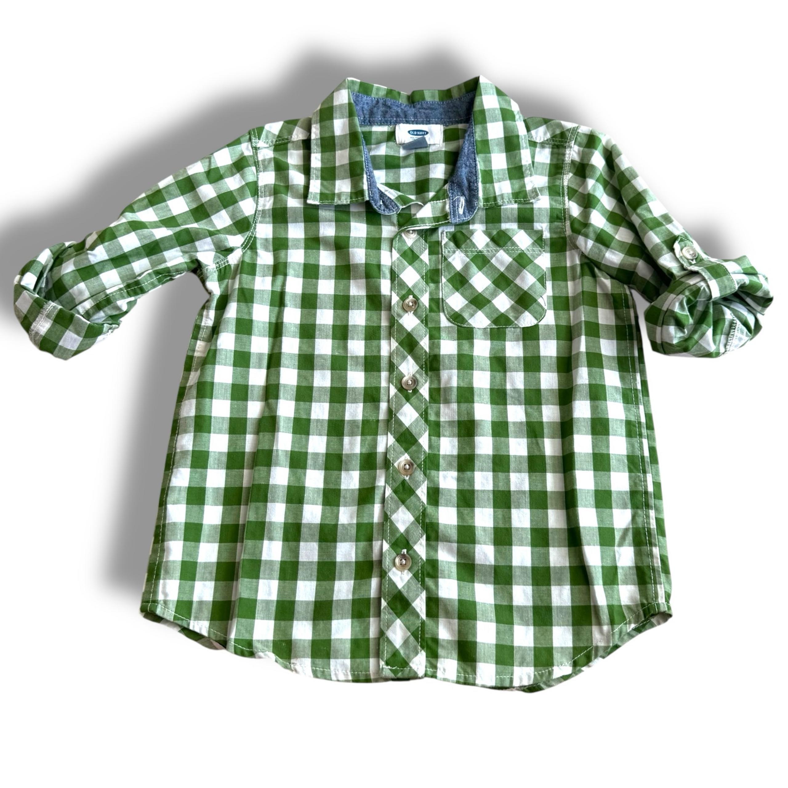 Old Navy Boys Green Gingham Check Shirt - Size 5T