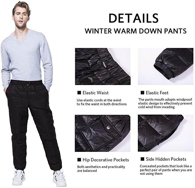 Tapasimme Men's Winter Warm Loose Utility Down Pants Sassy High Waisted Nylon