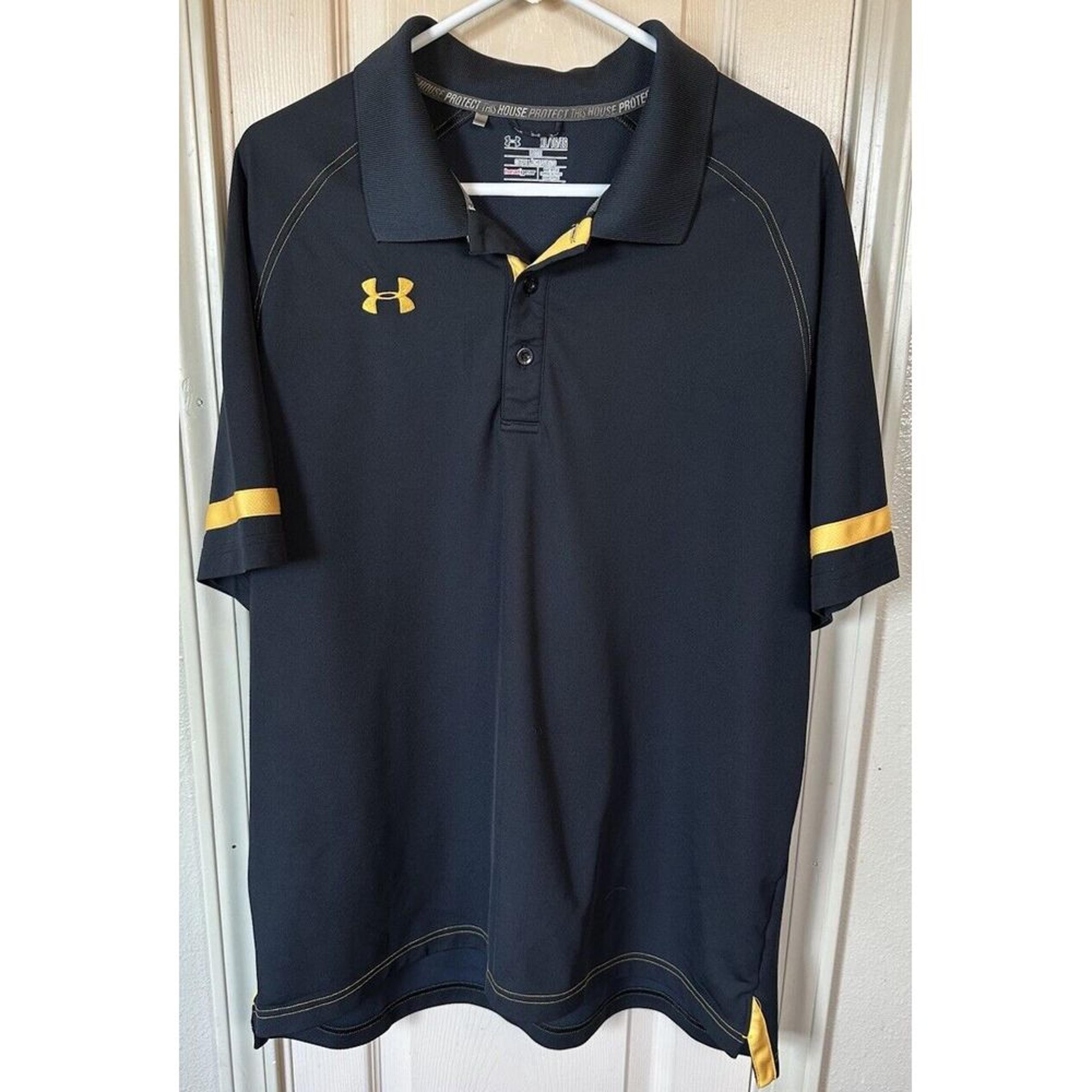 Under Armour Mens XL Loose Fit Black Short Sleeve Golf Athletic Polo Shirt