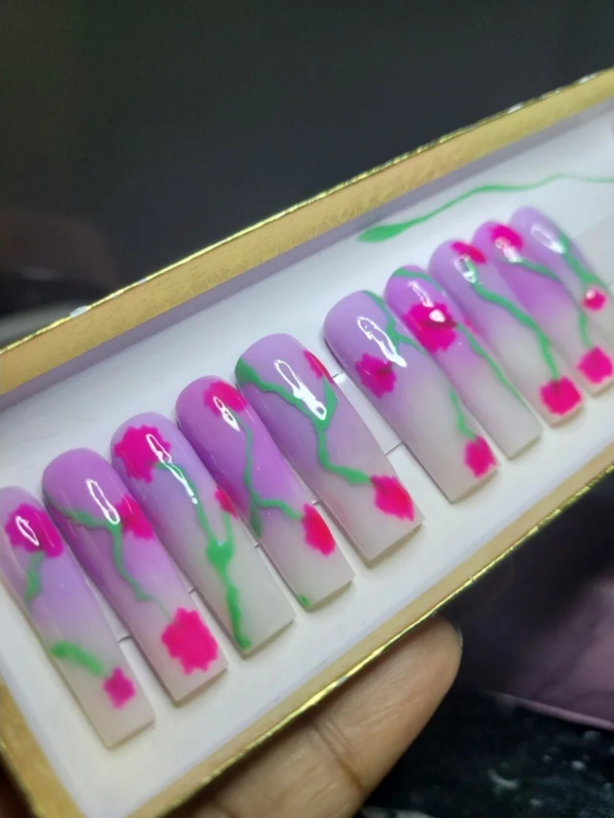 Purple Ombre Acrylic Flower Press on nails
