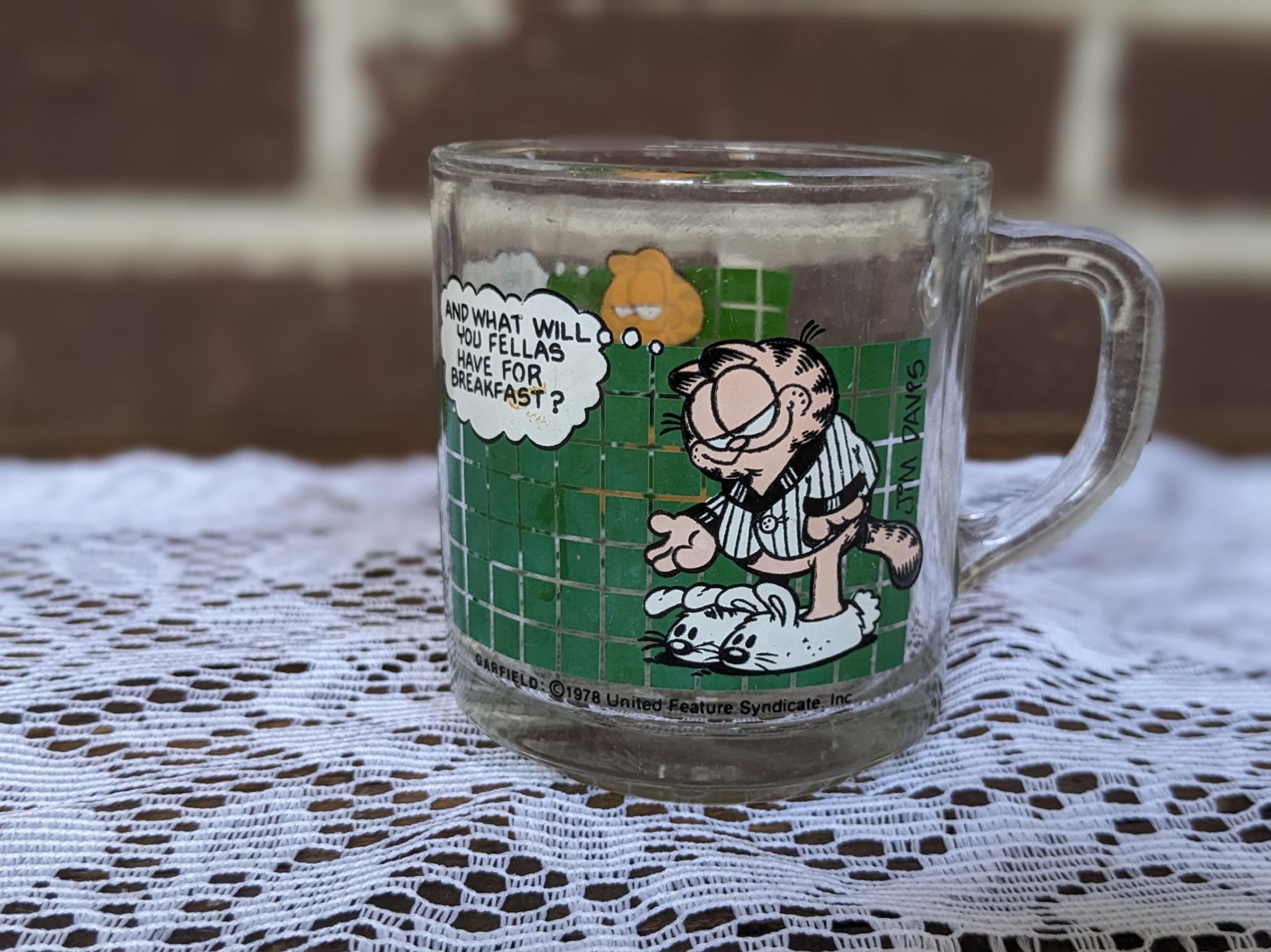 1978 McDonalds Garfield Coffee Mug Glass Green Checkered Jim David Mug Collector