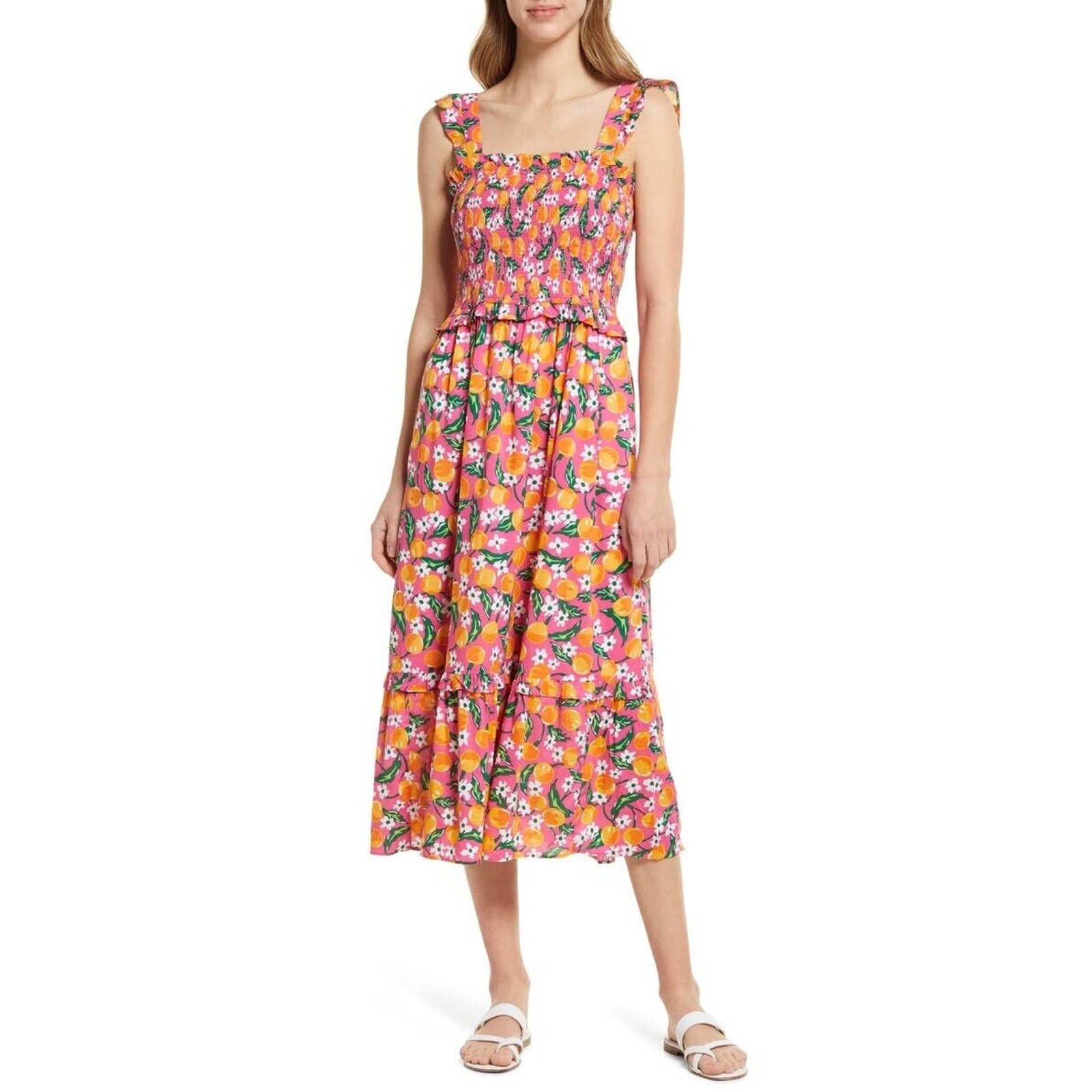 Draper James NWT Kimberly Smocked Sleeveless Midi Dress Pink Size S