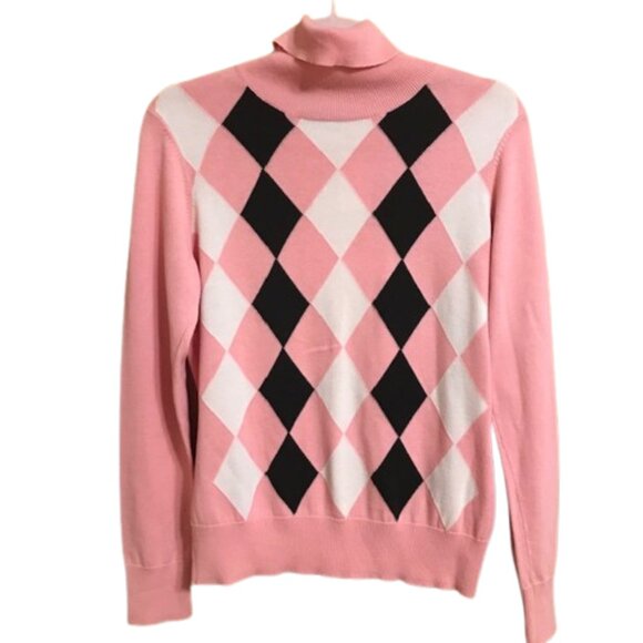 Polo Jeans Ralph Lauren Womens Pink Turtleneck Sweater Argyle Pattern Size Large