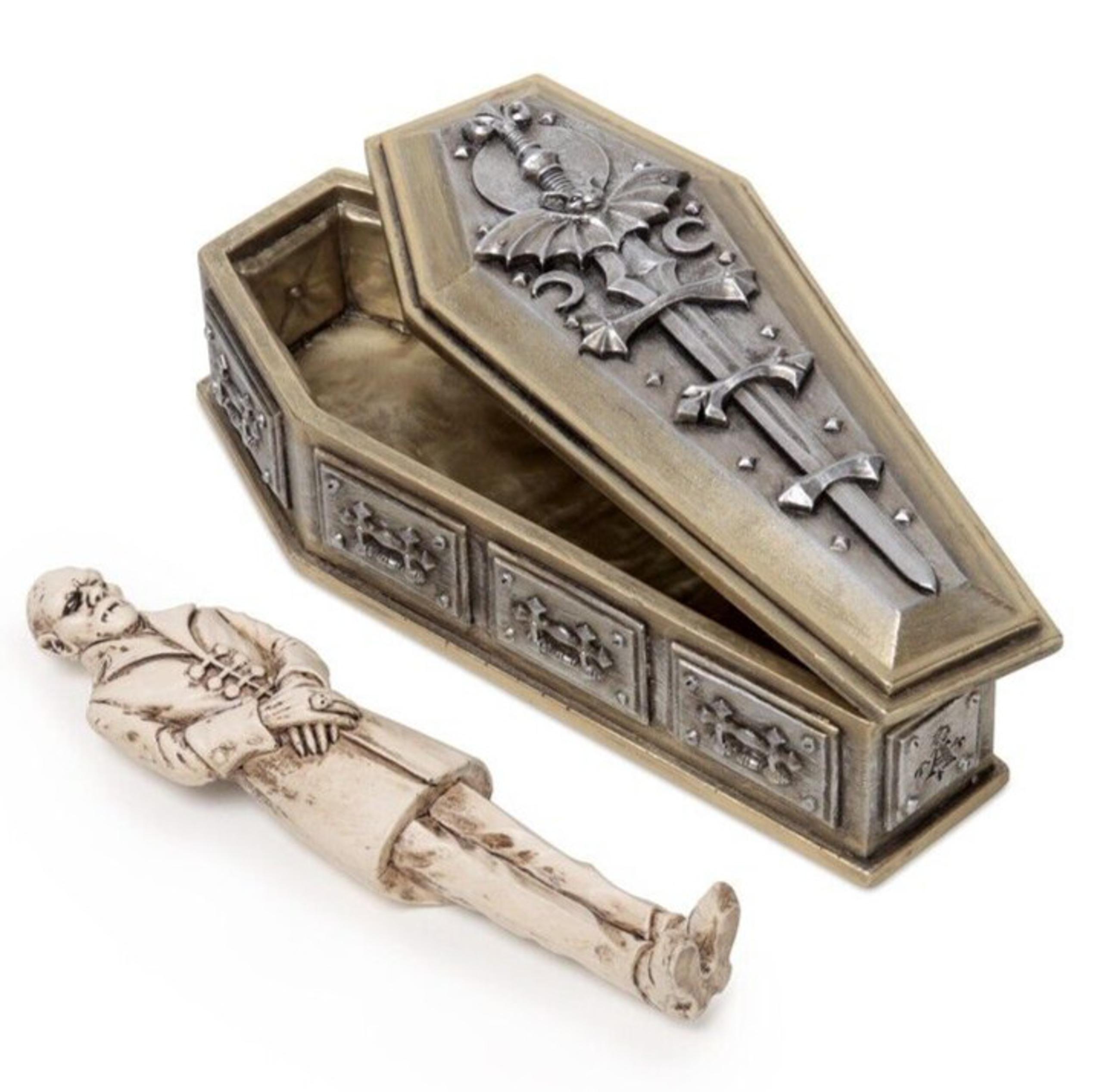 Alchemy Gothic Nosferatu's Rest Casket & Removable Figure Sword Coffin V117 NEW