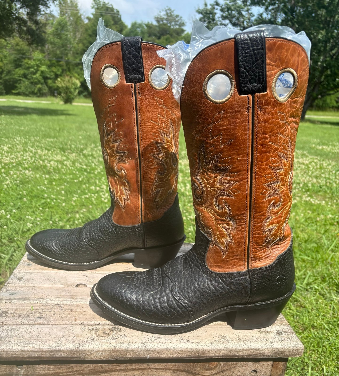 Double H HH Western Cowboy Ranch Boots Mens 10 D Round Toe Brown Black
