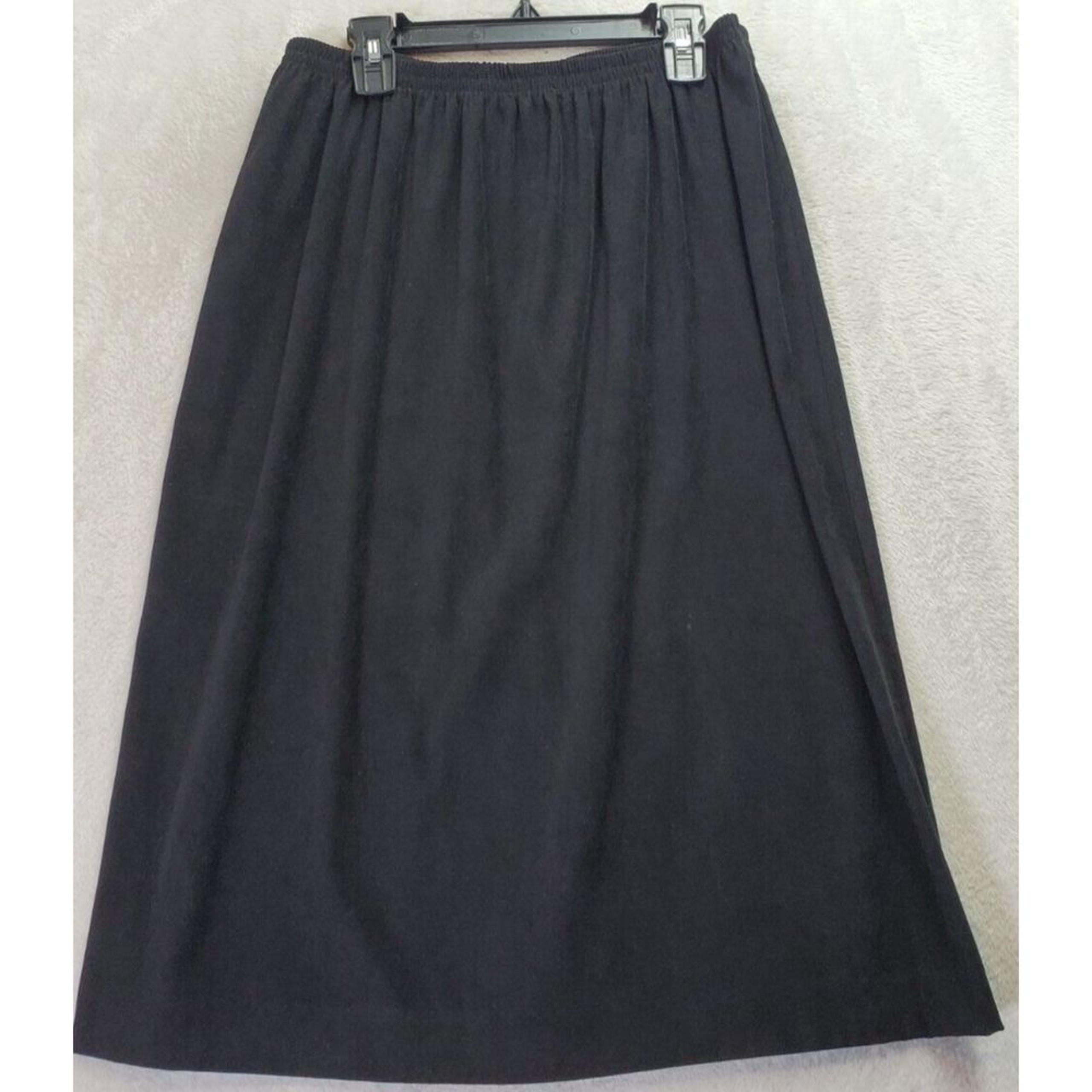 Leslie Fay A line Skirt Womens Petite 14 Black Velour Polyester Elastic Waist