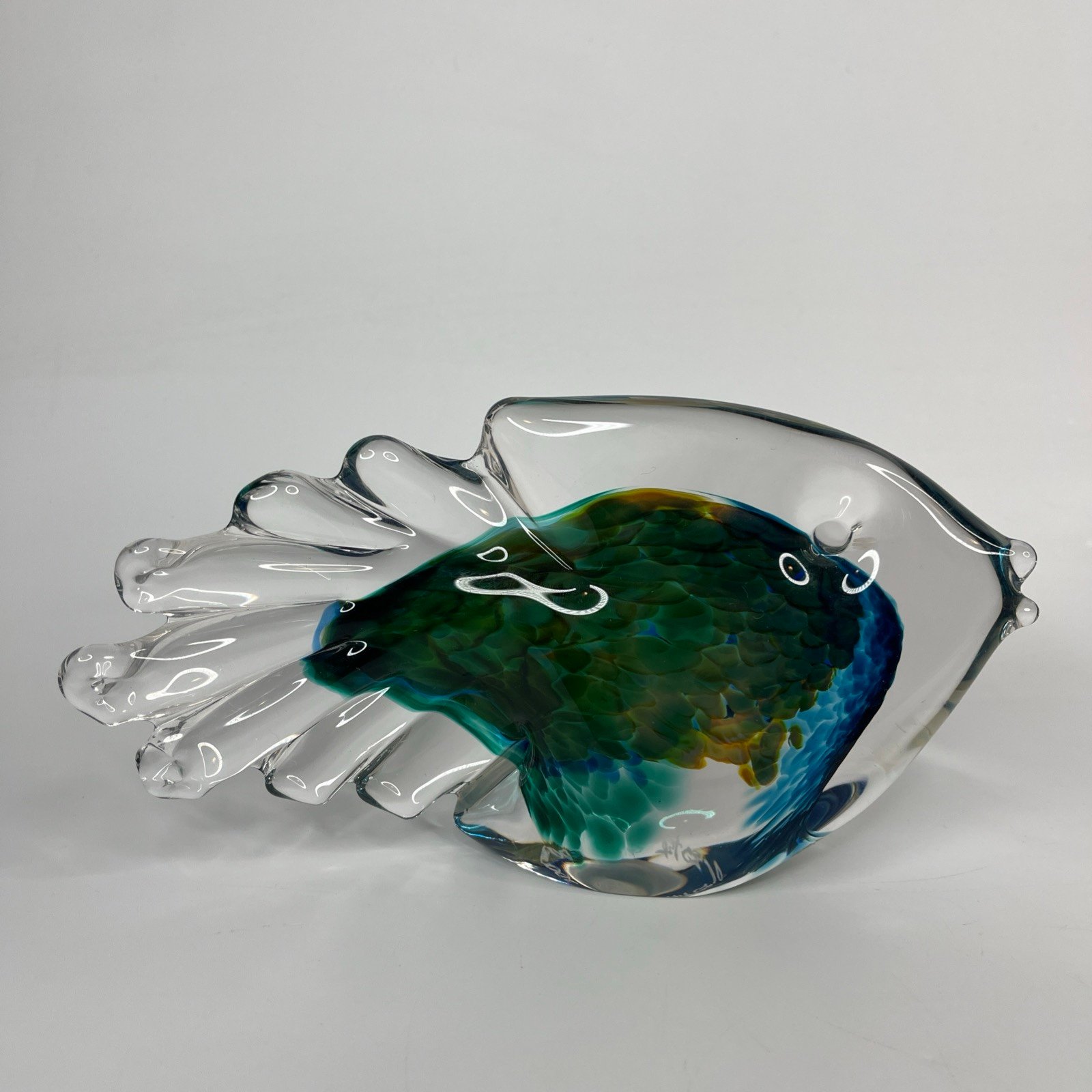Vintage Worcester Art Glass 2003 Blue Clear Glass Fish Paperweight Figurine
